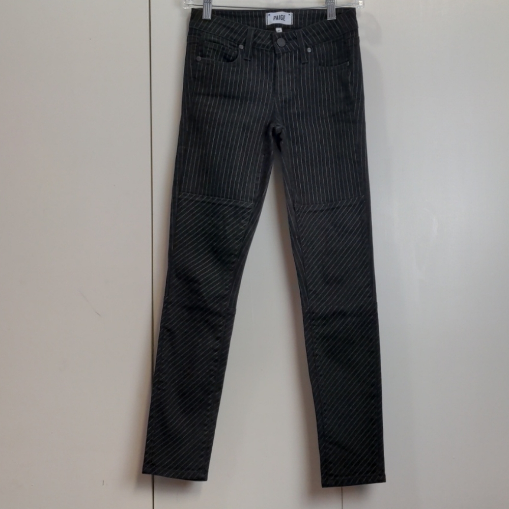PAIGE Olga Pinstripe Black Skinny Jeans